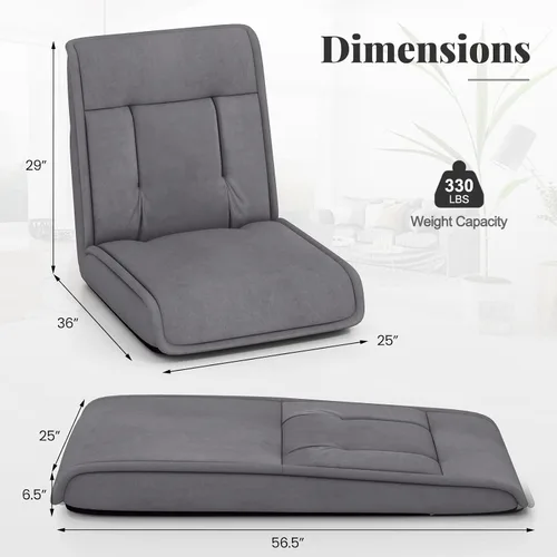 Miniatura 3 de COSTWAY Silla plegable de suelo, sofá convertible con respaldo ajustable de 14 posiciones, reposacabezas ajustable de 5 posiciones, silla acolchada