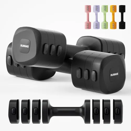 Miniatura 15 de Lightweight Adjustable Dumbbell Kettlebell Set - 4 in 1 Free Weight Set with Kettlebell Grip Converter, Each 2.2 3.3 4.4 5.5lb Quick Change