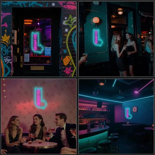 Miniatura 4 de Looklight Letreros de neón de disco para decoración de pared, letrero de luz LED rosa y azul, letrero de neón con letras iluminadas USB, letrero