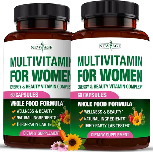 NEW AGE Multivitamínico para mujer, complejo B, alimentos integrales, soporte para el cabello, hierro, multivitamínico todo en 1 para mujer,