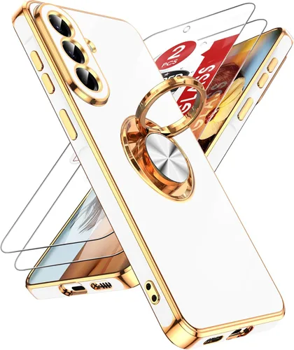 Miniatura 143 de LeYi Funda para Samsung Galaxy S22 Ultra con soporte de anillo giratorio de 360°, soporte magnético, chapado en oro rosa, borde protector para Negro