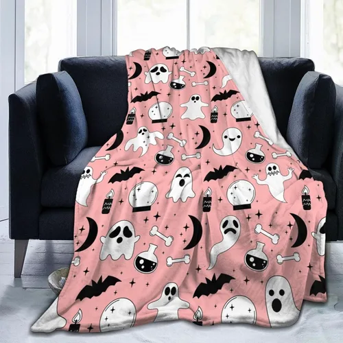 Miniatura 13 de Manta de Halloween de franela de forro polar suave, ligera, acogedora, cálida y linda, manta de felpa linda, manta para sala de estar, decoración