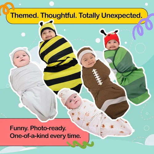 Miniatura 5 de Cuddle Club Juego de regalo para recién nacido, incluye manta para envolver, sombrero y sábana para cuna en estilos divertidos, para bebés niños
