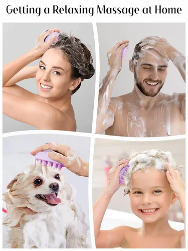 Miniatura 30 de HEETA Masajeador de cuero cabelludo para el crecimiento del cabello, cepillo de champú exfoliante de cuero cabelludo de silicona suave para Rojo