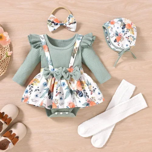 Miniatura 77 de Unutiylo Ropa de bebé recién nacida prematura con tirantes, traje de otoño e invierno, traje de manga larga con volantes