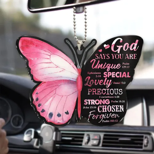 Miniatura 8 de Talataca Mariposa azul, orar por Dios Jesús CROS cristiano 2D espejo retrovisor plano coche accesorios de árbol de Navidad decoración colgante