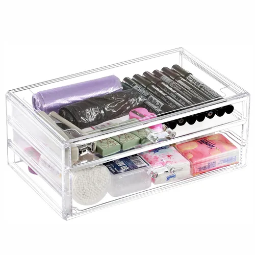 Miniatura 13 de Cq acrylic 1 paquete de cajones de almacenamiento apilables transparentes para tocador, organizador de escritorio apilable de 3 cajones con cajones