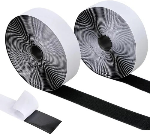 Cinta de gancho y bucle de 30 pies x 1.5 pulgadas, cinta adhesiva de nailon resistente con adhesivo para escuela, hogar y exteriores (negro, 1 1/2