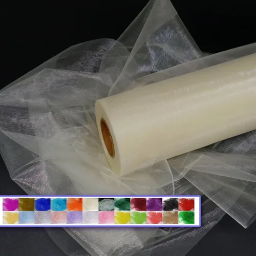 Miniatura 19 de Rollos de tela de tul de organza, organza cristal de 12" por 50 yardas (150 pies), carrete de malla de nailon transparente sedoso y brillante
