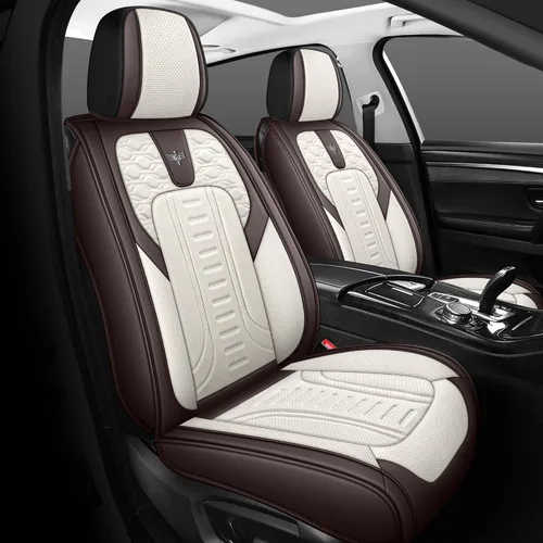 Miniatura 7 de LINGVIDO Funda de asiento de piel sintética (ajuste universal, línea roja negra), funda impermeable para asiento delantero de automóvil, SUV