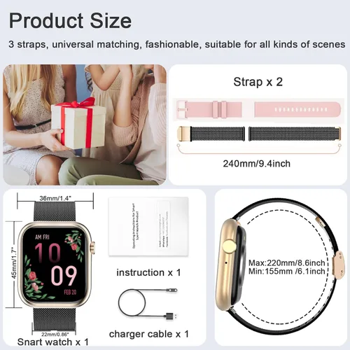 Miniatura 8 de Relojes Inteligentes para Hombres y Mujeres (Contestar/Hacer Llamadas), Reloj de Fitness con Batería de 7 Días con Monitor de SpO2/FC/Sueño/PA, Más