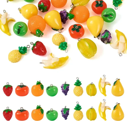 Miniatura 16 de Craftdady Colgantes colgantes de frutas, lindos colgantes de resina para alimentos, colgantes de manzana, naranja, piña, fresa, encantadores dijes