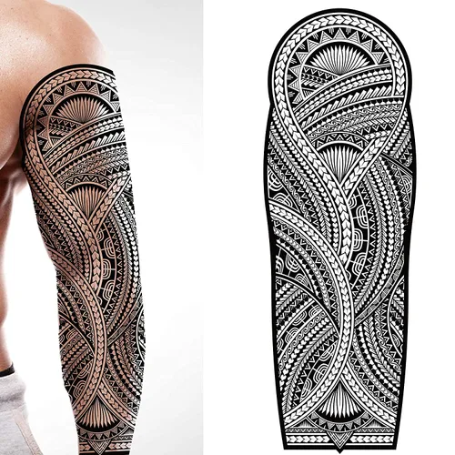 Miniatura 6 de Tatuaje temporal tortugas negro maorí tribal cuerpo arte adhesivo transferencia para brazos hombro azteca polinesio samoano hawaiano para hombres
