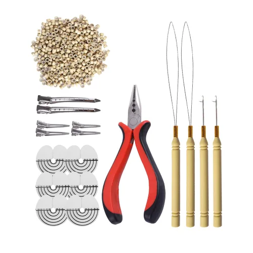 Miniatura 11 de Kit de herramientas de 200 piezas de extensiones de cabello de microanillos de silicona: alicates de pelo de tres agujeros, aguja de gancho de micro