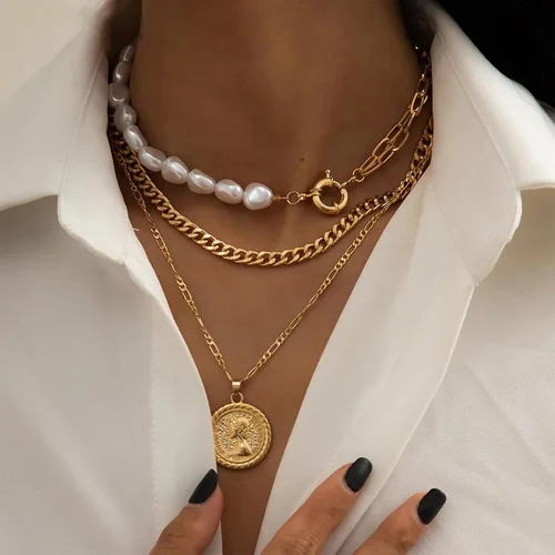 Miniatura 26 de Long tiantian Collares en capas para mujer, joyería occidental para mujer, collar de moneda apilable, collar de país, moderno, bohemio, verano