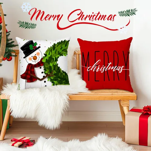 Miniatura 6 de Brightown Juego de 4 fundas de almohada rojas de Navidad de 18 x 18 pulgadas, decoración de Navidad, decoración de vacaciones de invierno, funda