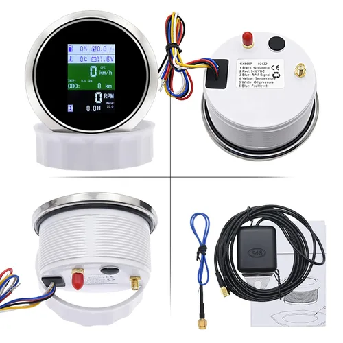 Miniatura 4 de KAOLALI Velocímetro GPS ajustable multifuncional 6 en 1 medidor digital tacómetro voltímetro presión de aceite Nivel de combustible Temperatura