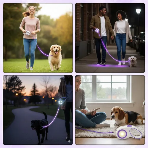 Miniatura 6 de Correa retráctil para perro de 10 pies – Correa reflectante resistente para perros grandes, medianos y pequeños – Línea larga sin enredos con mango