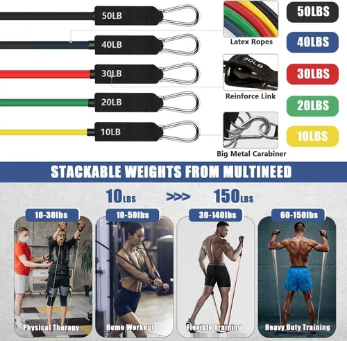 Miniatura 2 de Bandas de resistencia para entrenamiento con asas para hombres y mujeres, bandas de ejercicio para pesas de fitness, entrenamiento, hogar, oficina