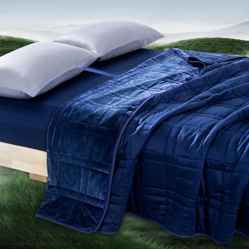 Miniatura 22 de OMYSTYLE Manta pesada reversible de 48x72 pulgadas y 15 libras para adultos, manta doble cara con peso de felpa corta cálida y tela Tencel fresca