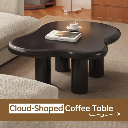 Miniatura 3 de Cloud - Mesa de centro moderna de 35.43 pulgadas con 4 patas, mesas auxiliares de estilo simple, mesas de té irregulares para sala de estar