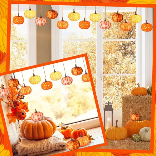 Miniatura 2 de Libima 12 piezas de adornos de árbol de calabaza de Acción de Gracias, decoración de árbol de otoño, decoración de mini bola de calabaza, adornos
