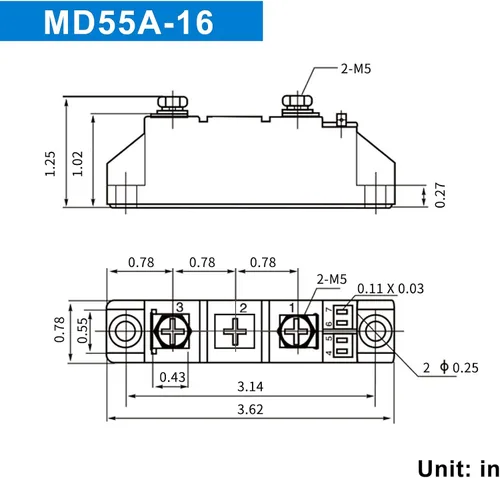 Miniatura 2 de Diodos de 50 amperios 12 V que bloquean 110 V y 120 V MD 55A-16; para evitar retroalimentación; rango de voltaje de uso: CA < 400 VCA; CC 3-1000 V