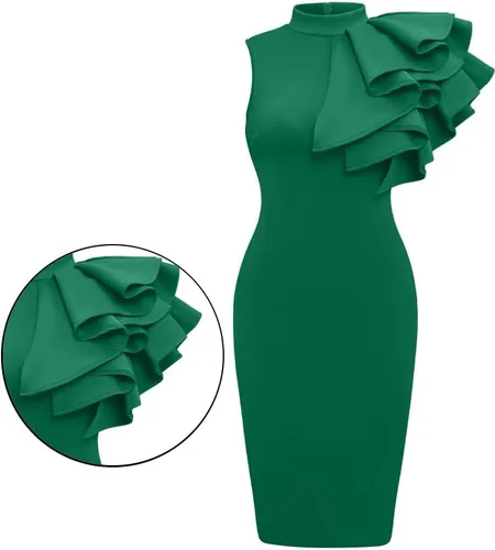 Miniatura 2 de XXTAXN - Vestido de cóctel entallado, formal, sin mangas y con volados para mujer, vestido de tubo por debajo de la rodilla