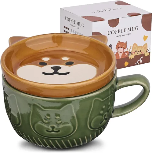 Miniatura 12 de Linda Taza de Cerámica para Gatos con Tapa, Tazas de Café Kawaii o Tazas de Té para Amantes de los Gatos, Tazas Divertidas de Novedad