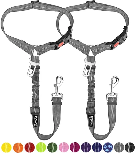 Miniatura 17 de SlowTon Cinturón de seguridad para perro para automóvil, paquete de 2 cinturones de seguridad ajustables con amortiguador elástico elástico, 2 en 1