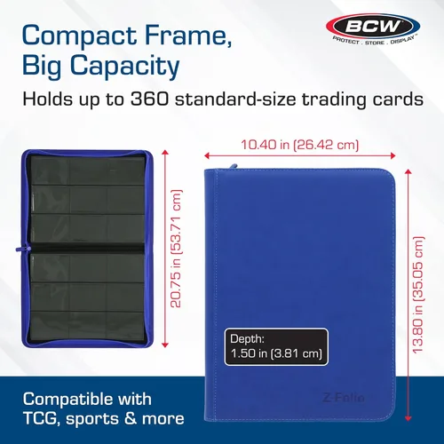 Miniatura 3 de BCW Z-Folio - Álbum LX de 9 bolsillos - Azul Organizador de tarjetas con cremallera segura Carpeta de colección de tarjetas de cuero sintético