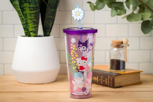 Miniatura 5 de Silver Buffalo Sanrio Hello Kitty y sus amigos con Kuromi y Little Twin Stars - Vaso de plástico para bebidas frías con tapa y popote superior, 710