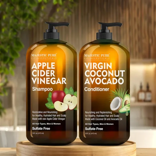 Miniatura 3 de MAJESTIC PURE Champú de vinagre de sidra de manzana y acondicionador de coco y aguacate - Restaura el brillo y reduce la picazón del cuero