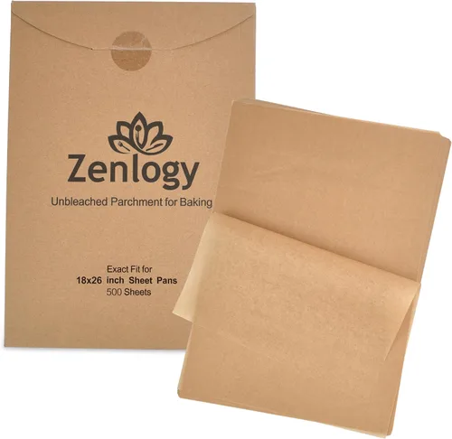 Zenlogy Forros de papel pergamino grandes sin blanquear de 18 x 26 pulgadas (500 hojas) para hornear a altas temperaturas, ajuste exacto para tus