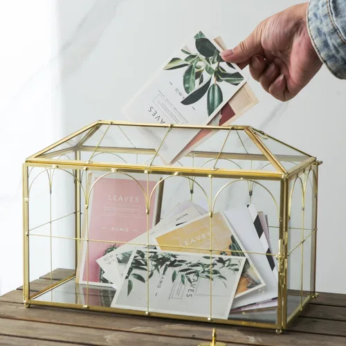 Miniatura 3 de Caja de Tarjetas de Boda de Vidrio Giadun con Ranura, Caja de Tarjetas Grande Transparente de 12.6 Pulgadas, Caja de Almacenamiento de Tarjetas