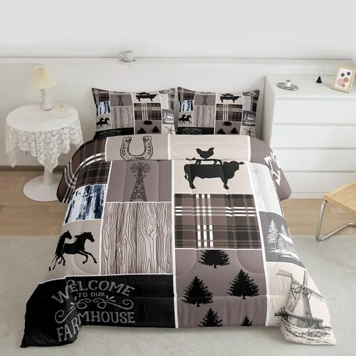 Miniatura 181 de Juego de edredón de oso y ciervo, tamaño individual, ropa de cama de animales salvajes de caza, colcha rústica de cabaña, casa de campo, cuadros