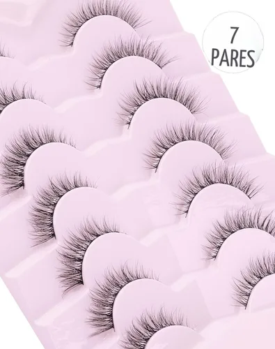 Miniatura 3 de Onlyall Pestañas naturales, pestañas postizas de aspecto natural, pestañas postizas suaves y esponjosas, 7 pares D1 natural (0.23-0.51 pulgadas)