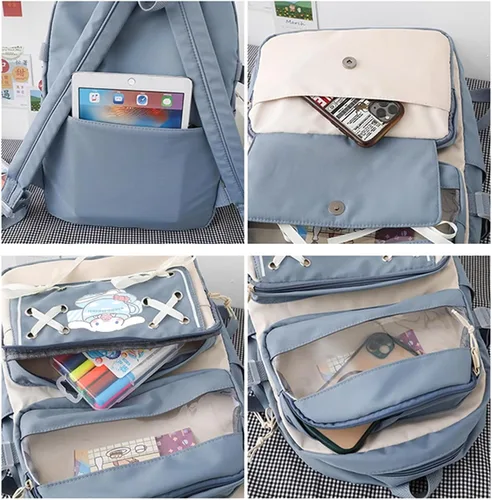 Miniatura 5 de Roffatide Anime Kuromi - Mochila Kawaii con 21 piezas de accesorios de dibujos animados estética de viaje nuevo semestre bolsa de regalo con bonitos