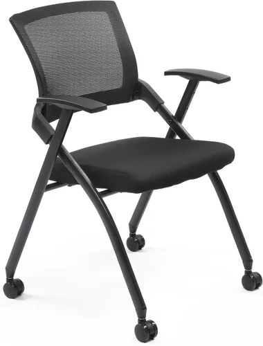 Karl home Silla de oficina plegable ergonómica con cojín grueso, cómoda silla de oficina plegable con brazos y ruedas para reuniones de oficina,