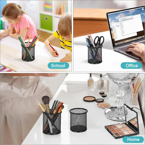 Miniatura 7 de EasyPAG Portalápices para escritorio, paquete de 2 organizadores de bolígrafos de metal, organizador de vasos de malla para el hogar, oficina, aula