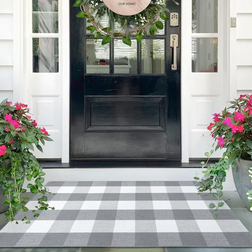 Miniatura 44 de IOHOUZE Alfombra Rayada Gris y Blanca - 27.5" X 43" Tapetes para Puerta Delantera al Aire Libre, Alfombra Lavable para Decoración de Porche