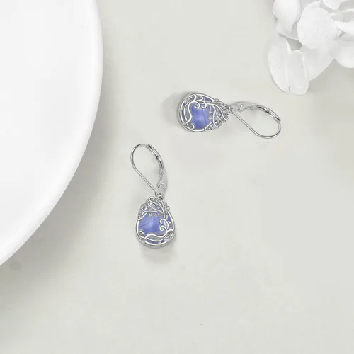 Miniatura 173 de Aretes colgantes con forma de lágrima de filigrana de piedra lunar de plata de ley 925 con cierre de palanca para mujer, regalos de joyería