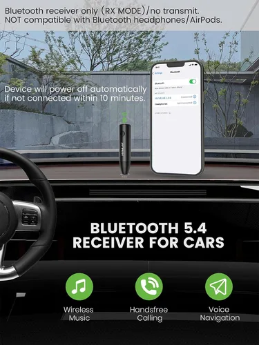 Miniatura 2 de HVMLAK Adaptador Bluetooth 5.3 Aux para Coche con Micrófono Mejorado, Jack de 3.5mm para Estéreo de Coche y Hogar, Carga USB-C, Estuche Resistente