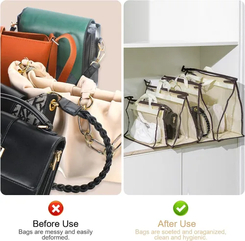 Miniatura 5 de Paquete de 16 organizadores transparentes de almacenamiento para bolsos con 16 ganchos en S de acero inoxidable, 4 tamaños surtidos, bolsas