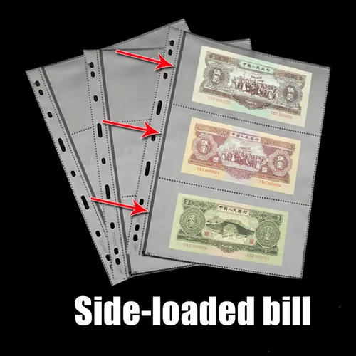 Miniatura 5 de MUDOR 60 hojas de fundas para monedas, 3 bolsillos para coleccionistas, sin PVC ni ácidos, protector de billetes para colección de divisas 60