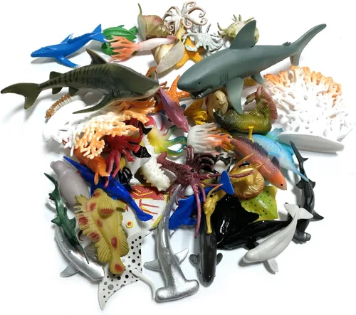Miniatura 2 de Paquete de 50 mini figuras de vinilo de plástico de animales marinos del océano, figuras realistas bajo el mar, regalo de baño para niños