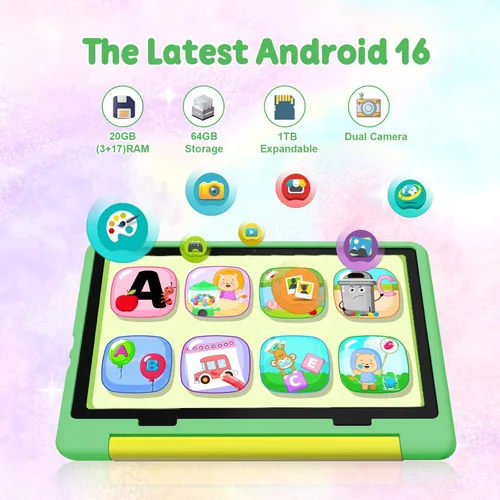 Miniatura 2 de Tablet para niños, tableta Android 15 con pantalla HD, 10.1 pulgadas, control parental y modo para niños, octa-núcleo, certificado GMS, 20 GB de RAM