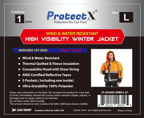 Miniatura 6 de ProtectX Chaqueta de seguridad impermeable de alta visibilidad, Hi Visi Reflectante Invierno Construcción Bomber Chaqueta para hombres y mujeres