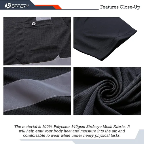 Miniatura 4 de JKSafety Paquete de 3 prendas de seguridad reflectantes de alta visibilidad Camiseta de trabajo diario color negro con tiras reflectantes cosidas