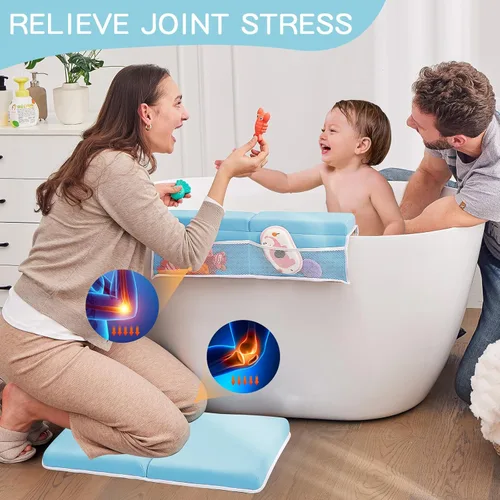 Miniatura 2 de Juego de rodilleras y codos de baño para bebé, almohadilla gruesa y suave de secado rápido para la hora del baño del bebé, espuma viscoelástica Azul
